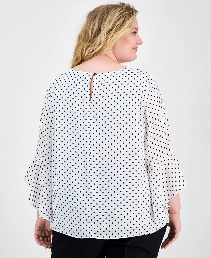 Plus Size Polka-Dot Ruffle-Sleeve Blouse - thumbnail 4