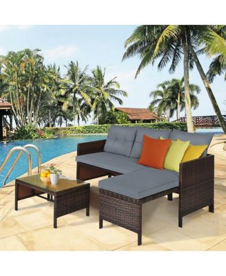 3 Pieces Outdoor Patio Corner Rattan Sofa Set-Grey