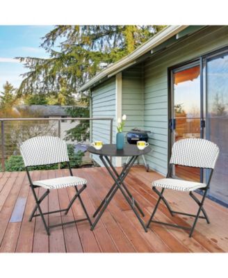 3 Pieces Patio Rattan Bistro Set with Round Dining Table and 2 Chairs