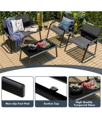 4 Pieces Patio Furniture Set with Armrest Loveseat Sofas and Glass Table Deck