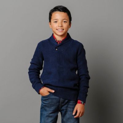 Boys Organic Long Sleeve Textured Shawl Collar Sweater