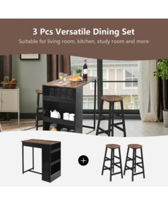 3 Pieces Bar Table Set with Storage