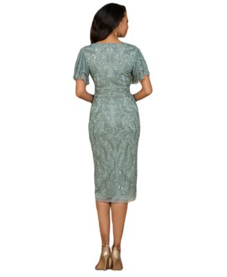 Women's Beaded Midi Dress with Cape Sleeves