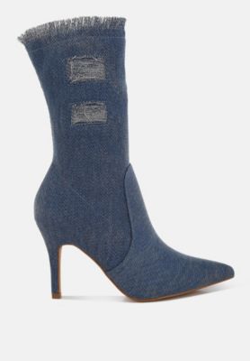 Womens Himkok Distressed Denim Mid-Calf Boots