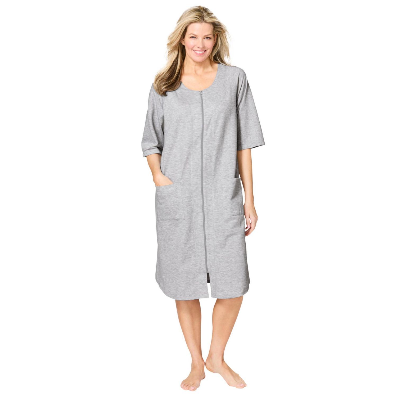 Women's Short Zip-Front Robe in French Terry