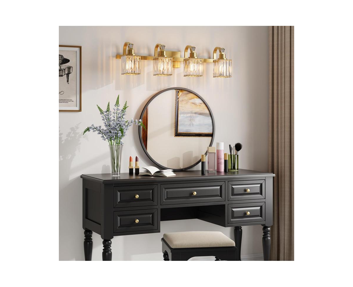 gaomon Bathroom Vanity Light Fixtures Modern Crystal Vanity Light Fixtures Over Mirror;4 Light Modern Crystal Wall Lighting with Square Shade- G