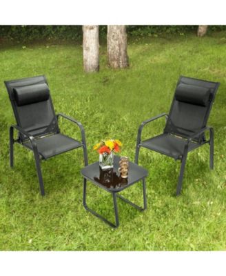 2 Pieces Patio Loveseat Bench Table Furniture Set with Cushioned Chair
