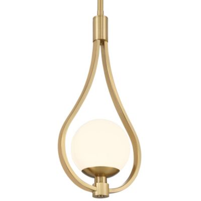 Kosta 8" Mid Century Modern Pendant Ceiling Light Fixture Dining Room Over Table Kitchen Island Foyer Hanging Teardrop LED Dimmable Warm Gold Finish White Glass Hallway Mini