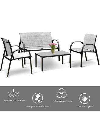 4 Pieces Patio Furniture Set with Glass Top Coffee Table