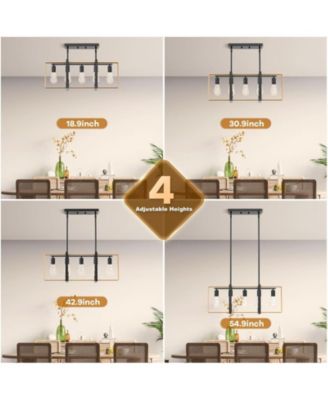 5-Light Farmhouse Kitchen Island Pendant, Adjustable Rattan & Metal Fixture with Remote for Dining Room, Table, or Kitchen Island.