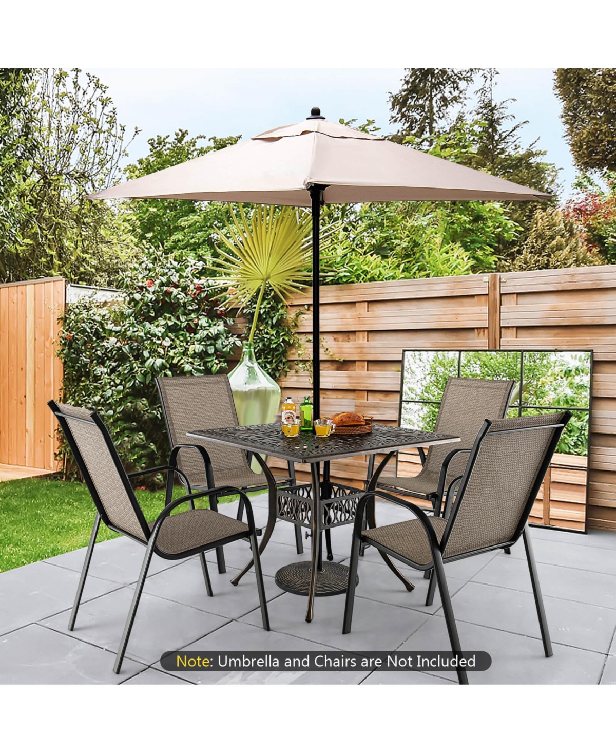 Sugift Aluminum Patio Square Dining Table with Umbrella Hole