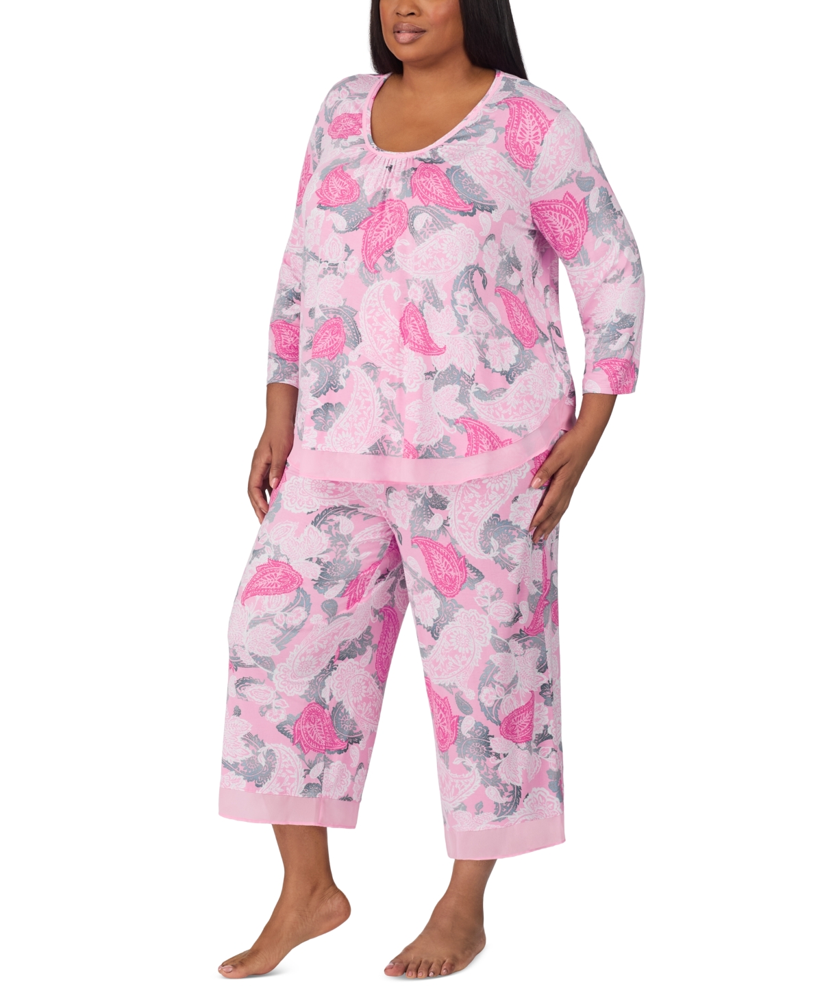 Ellen Tracy Plus Size Printed Cropped Pajama Set