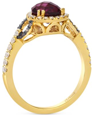Rhodolite (2-1/10 ct. t.w.) & Diamond (3/8 ct. t.w.) Pear-Shape Halo Ring in 14k Yellow Gold