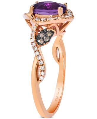 Amethyst (1-1/6 ct. t.w.) & Diamond (1/4 ct. t.w.) Halo Ring in 14k Rose Gold