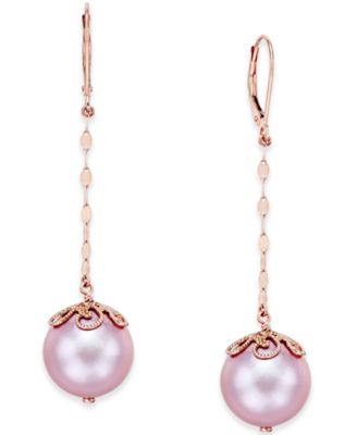 Macy's - Pink Windsor Pearl (13-14mm) Drop Earrings in 14k Rose Gold