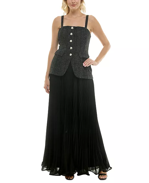 women's structured-bodice pleated-skirt evening gown