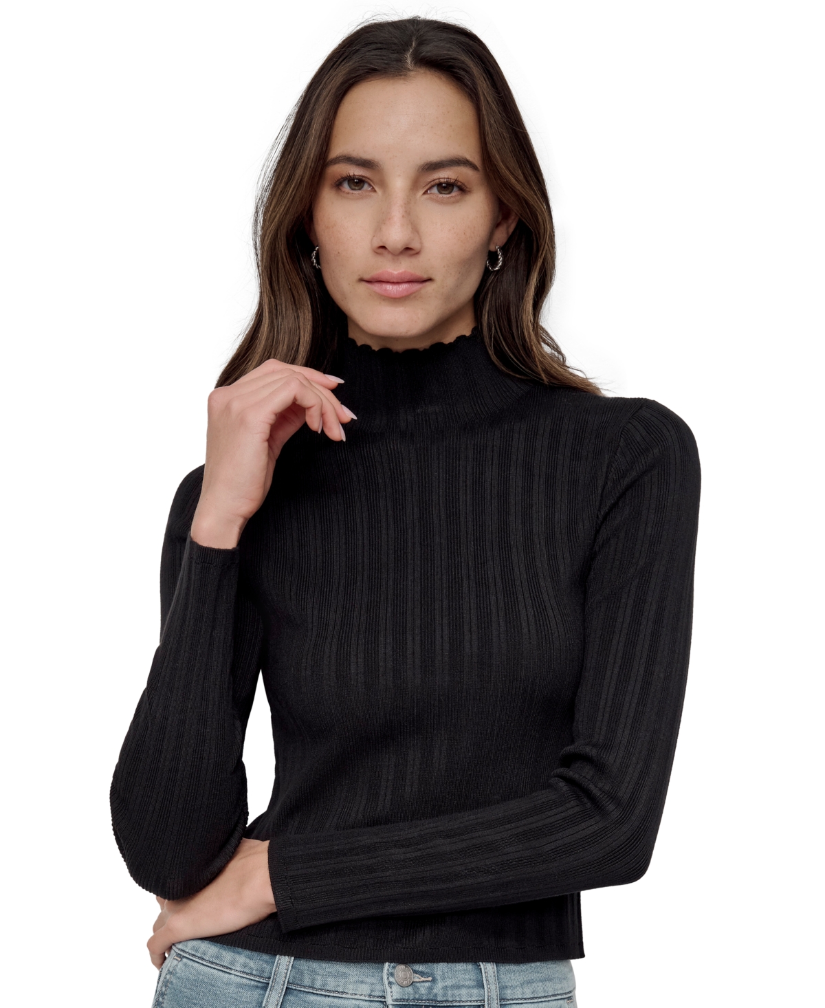 Dkny Jeans Petite Ribbed Mock-neck Sweater In Black
