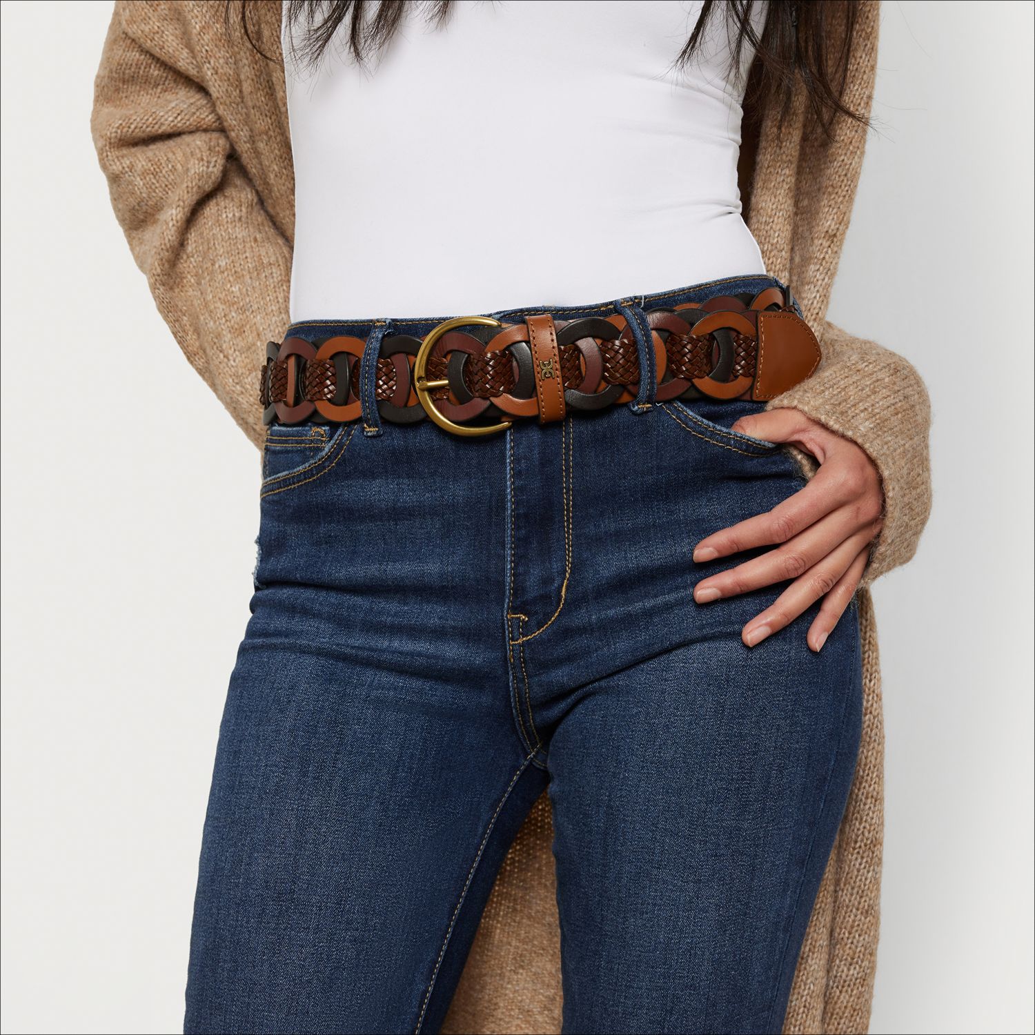 Women's Casual Woven Linked Genuine Leather Belt