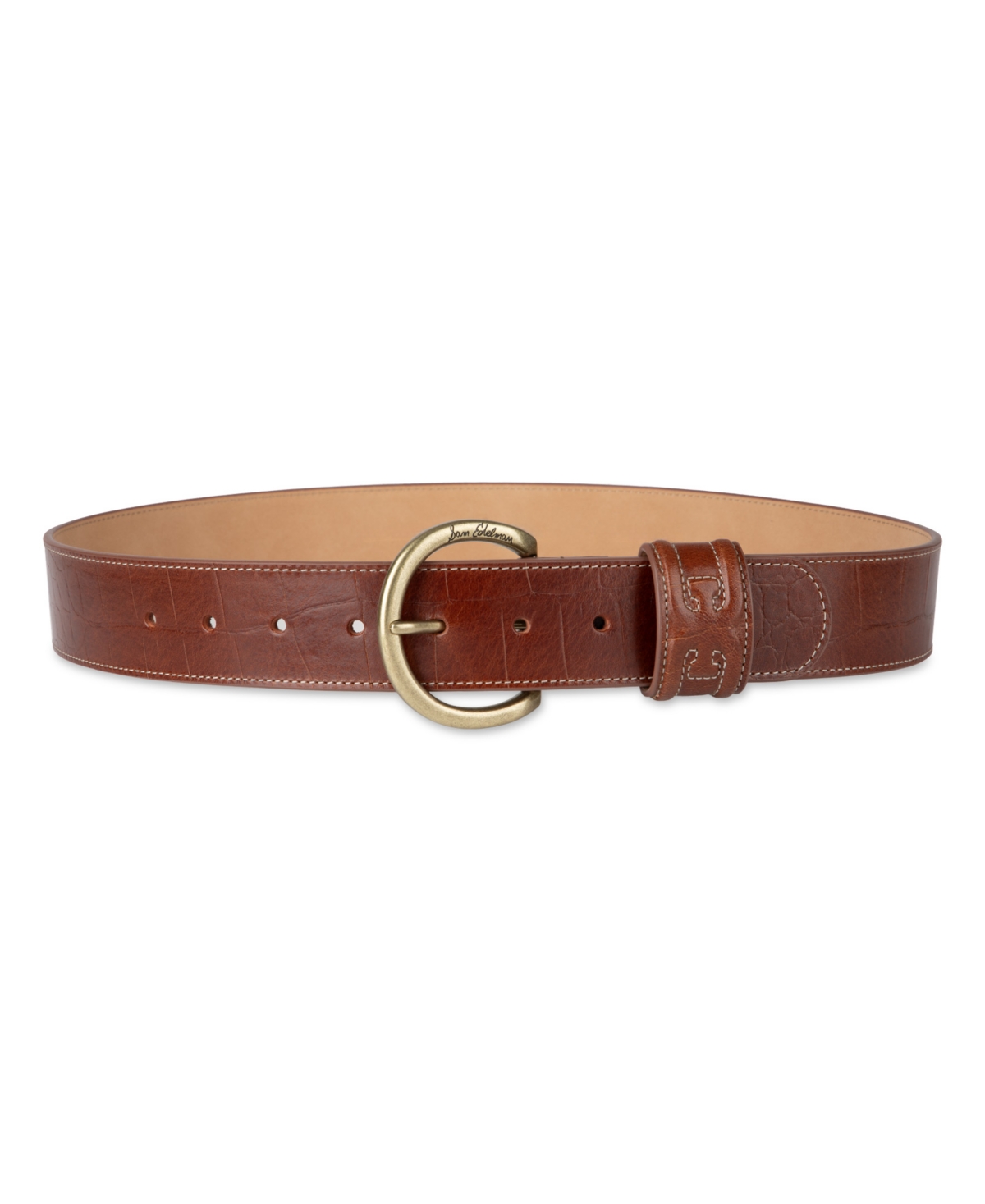 Shop Sam Edelman Women's Glossy Pebble Grain Textured Leather Belt In Tan