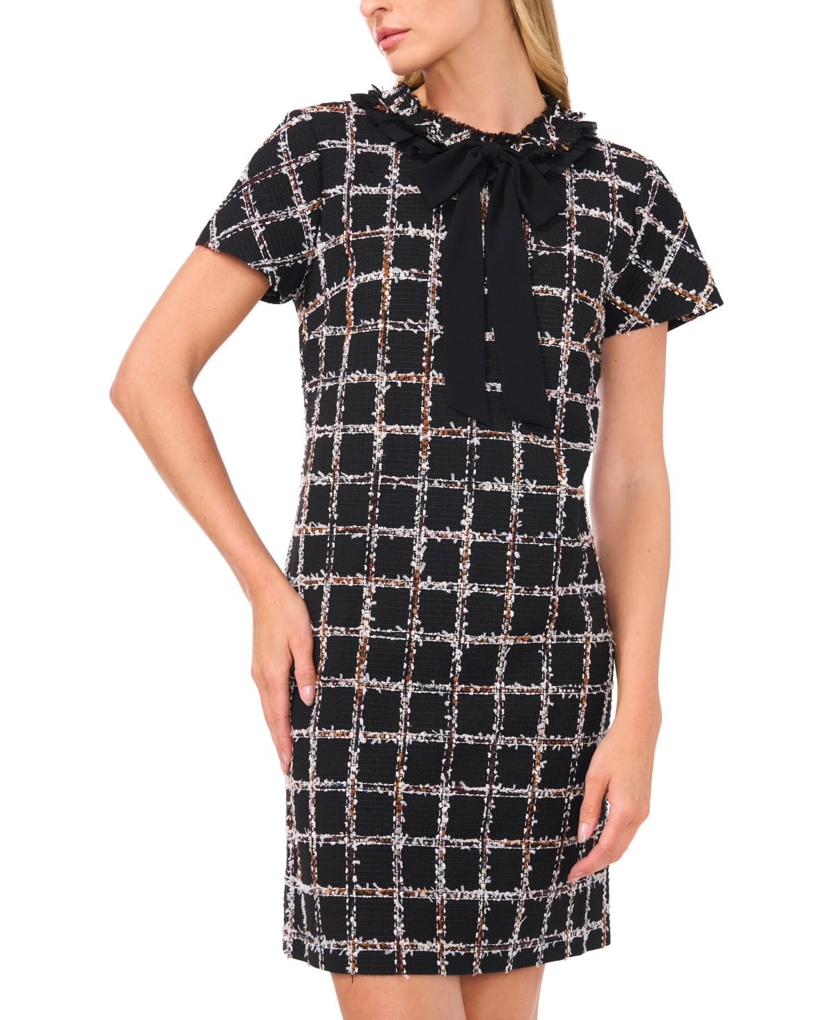 CeCe Women's Necktie Tweed Shift Mini Dress