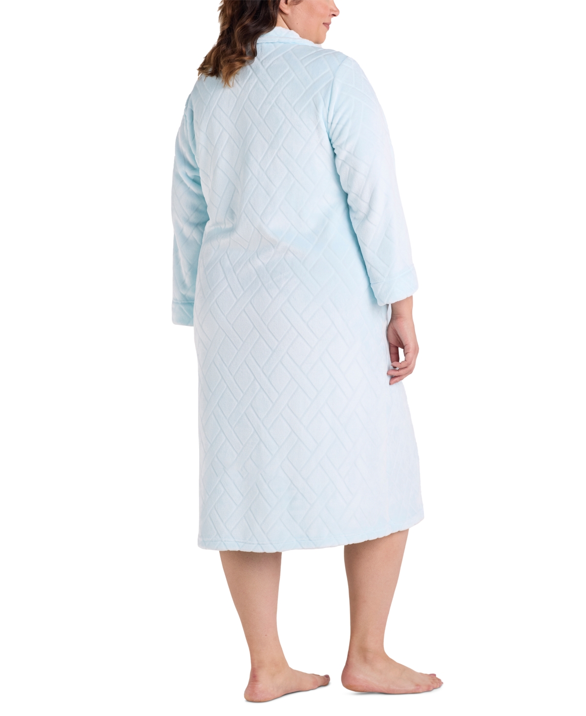 Miss Elaine Plus Size Textured Fleece Zip-front Robe In Blue
