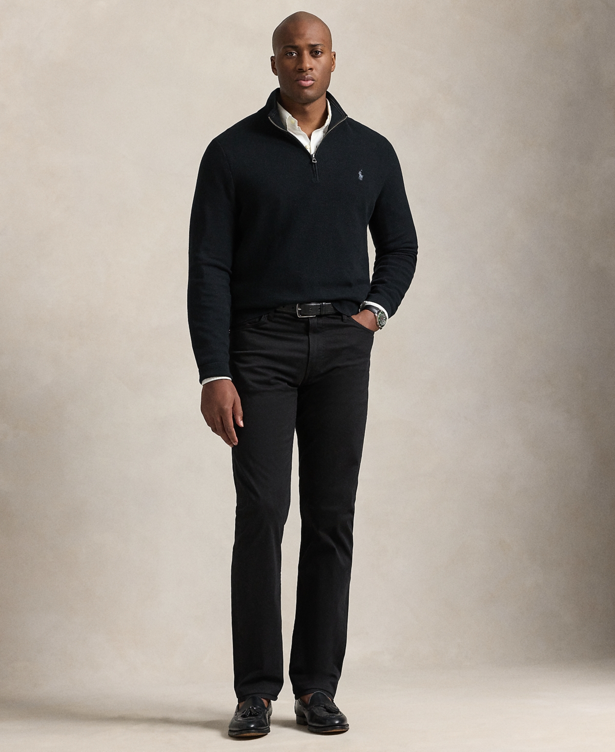 POLO RALPH LAUREN MEN'S BIG & TALL MESH-KNIT COTTON QUARTER-ZIP SWEATER