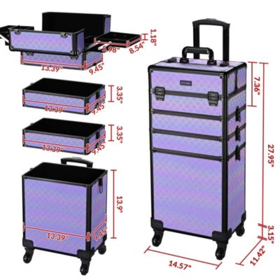 4in1 Rolling Makeup Train Case Cosmetic Organizer Blush ForgetMeNot