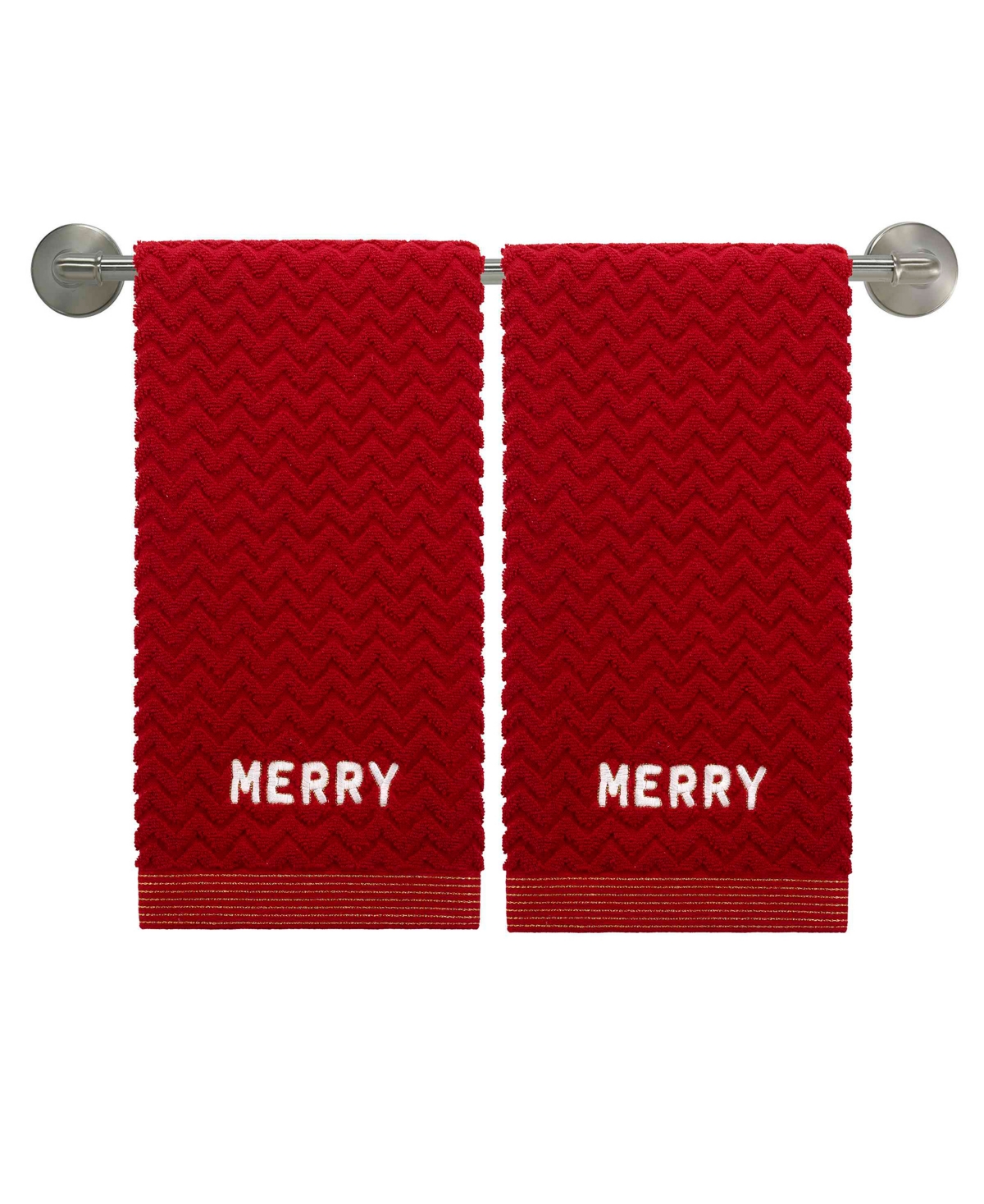 Nicole Miller Merry 2-pack Cotton Hand Towel Set, 28" X 16" In Red