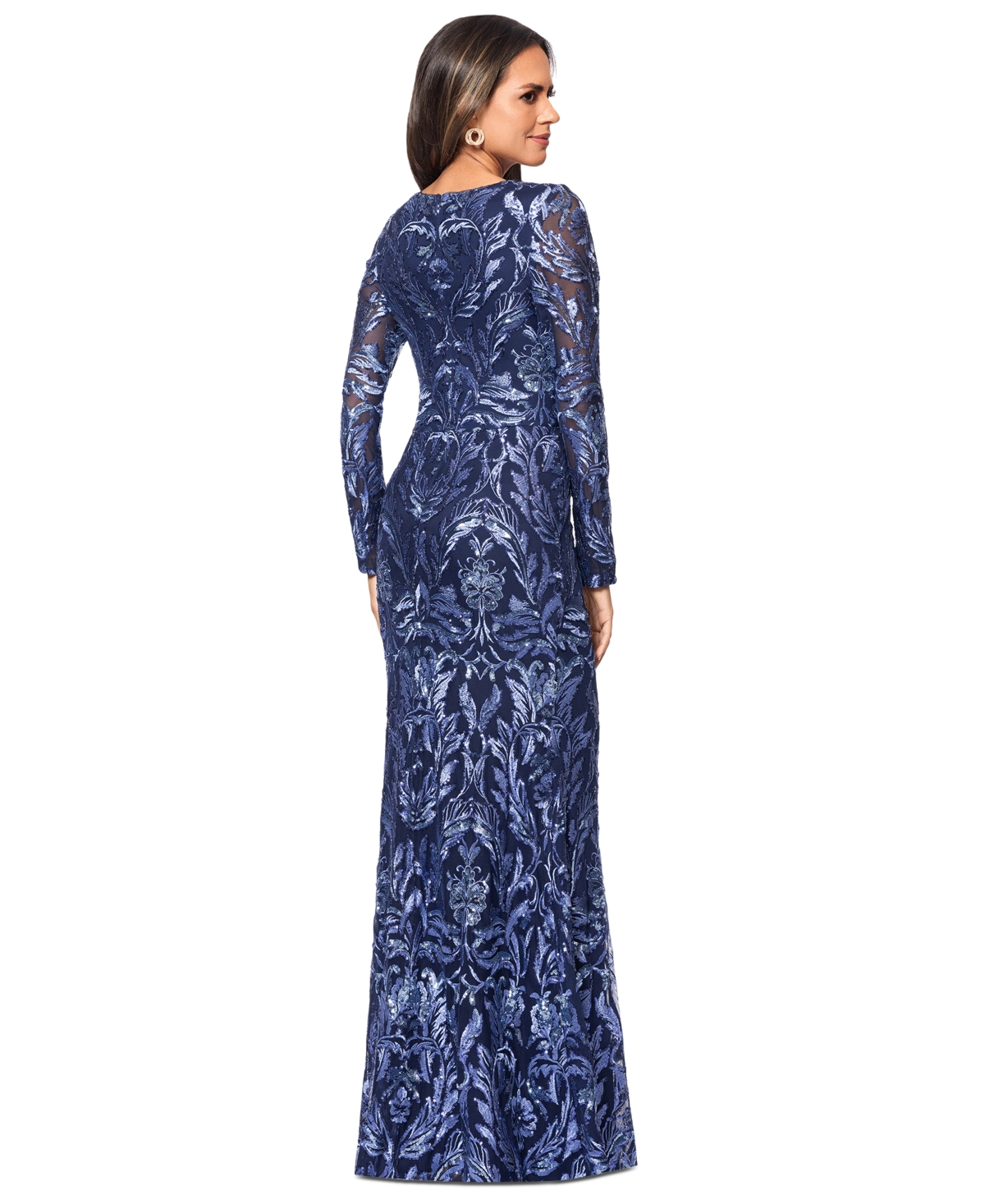 Xscape Women's Sequinned Embroidered Evening Gown In Periwinkle,navy