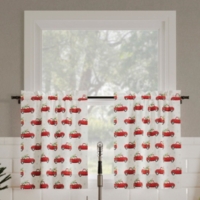 No. 918 Christmas Pickup Truck Semi-Sheer Rod Pocket Kitchen Curtain Tier Pair - Holiday red
