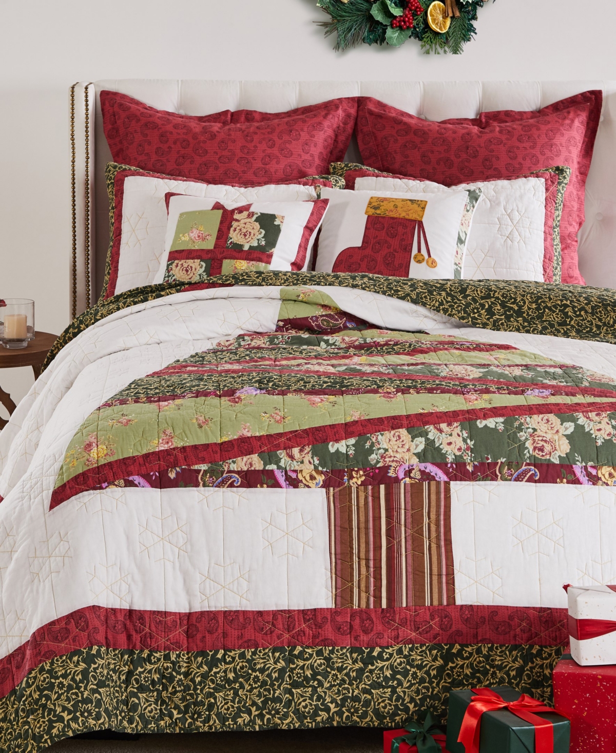 Greenland Home Fashions Christmas Tree Holiday 3-pc. Quilt Set, King In Holiday