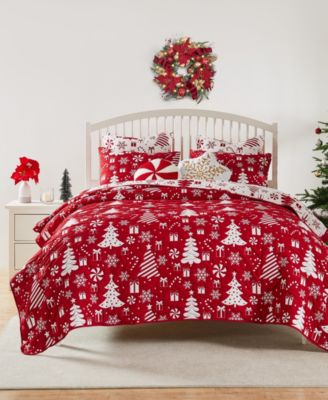Greenland Home Fashions Peppermint Party Holiday 3-Pc. Coverlet Set, King