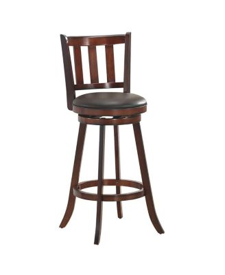2 Pieces 360 Degree Swivel Wooden Counter Height Bar Stool Set with Cushioned Seat