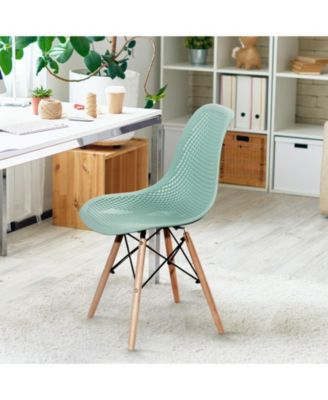 4 Pieces Modern Plastic Hollow Chair Set with Wood Leg