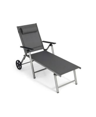 Adjustable Patio Folding Chaise Lounge Chair with Wheels