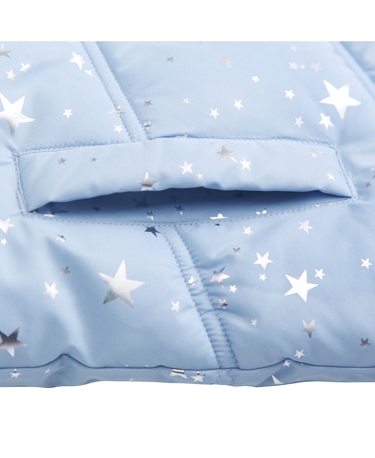 Rokka&Rolla Girls Heavyweight Puffer Jacket Bubble Coat - Blue Fog with Silver Star Print