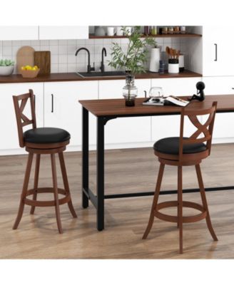 2 Pieces Classic Counter Height Swivel Bar Stool Set with X-shaped Open Back