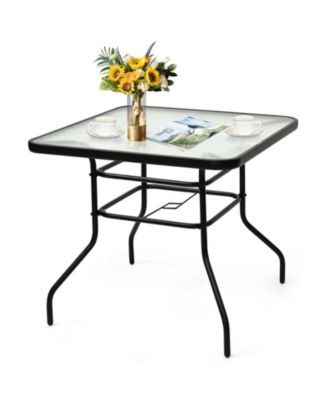 32" Outdoor Square Patio Dining Table with Convenient Umbrella Hole