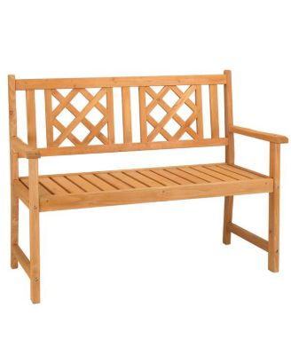 Outdoor Garden Fir Wood Bench with Grid Back in Burlywood – Stylish and Durable Seating Solution for Patios, Gardens, and Outdoor Spaces