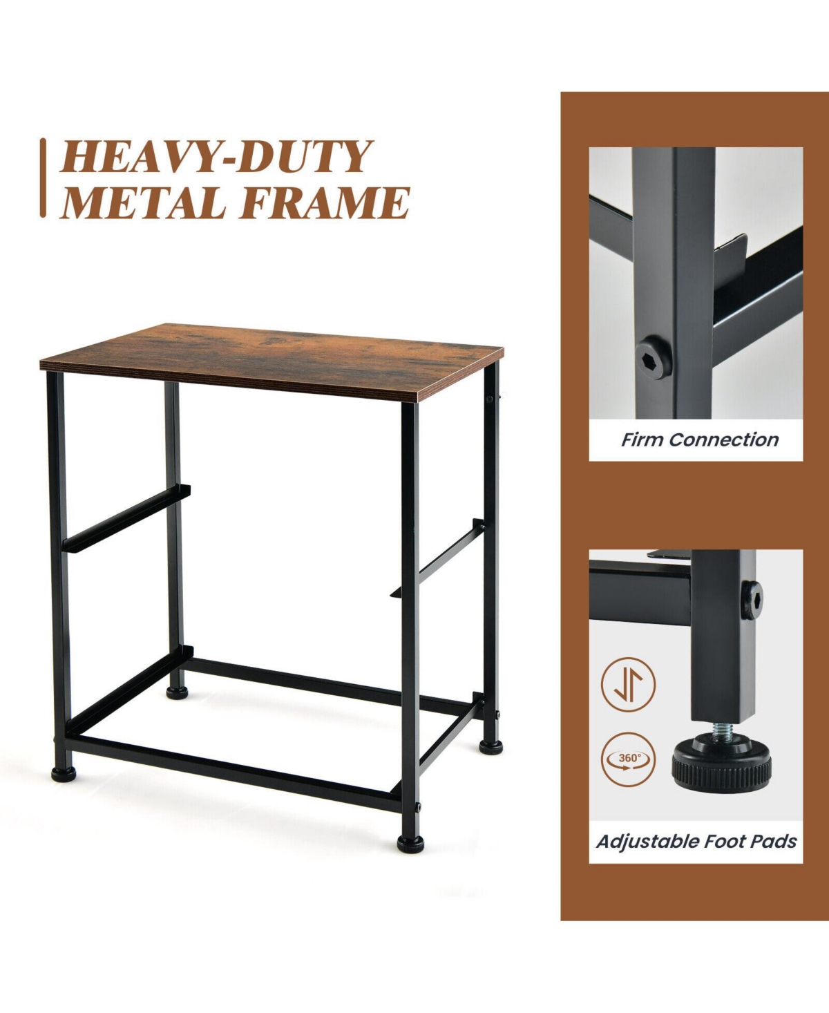 Sugift Height Industrial Nightstand with 2 Pull-out Fabric Drawers