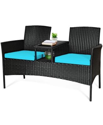 Wicker Patio Conversation Furniture Set with Removable Cushions and Table