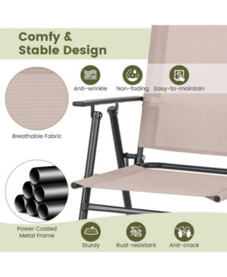 Patio Folding Bar Stool Set of 2 with Metal Frame and Footrest