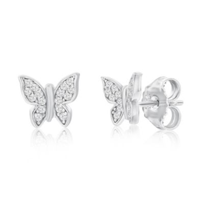 Suzy Levian Sterling Silver Pave Cubic Zirconia Butterfly Stud Earrings With Hoop Jacket