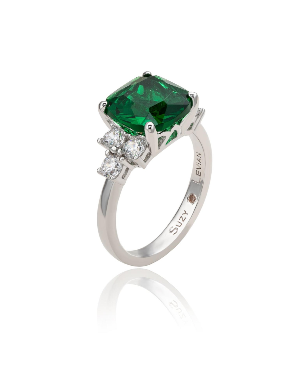 Suzy Levian New York Suzy Levian Sterling SilverCubic Zirconia Center Stone Ring - Green