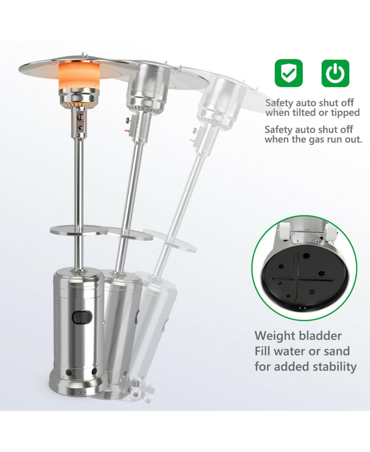 Gymax Patio inches Tall Propane Heater 48,000 Btu W/Table & Wheels- Silver