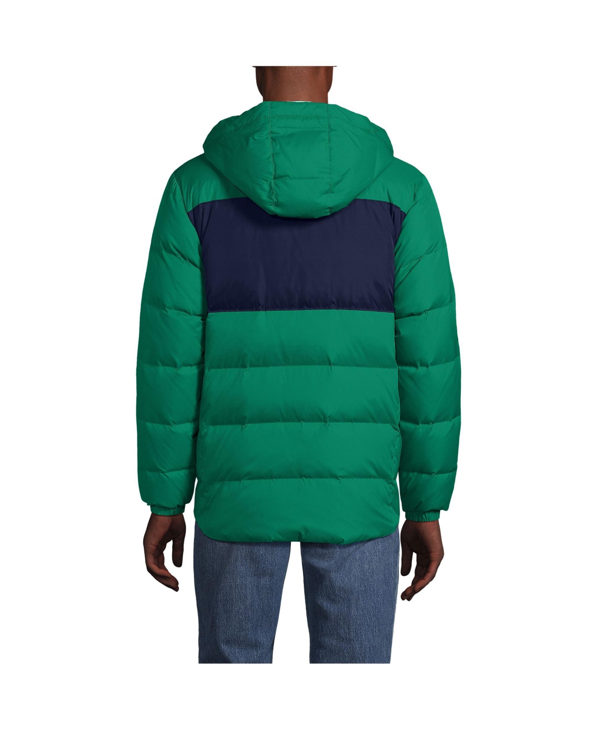 Lands' End Men's Max 600 Down Puffer Hooded Jacket -navy colorblock