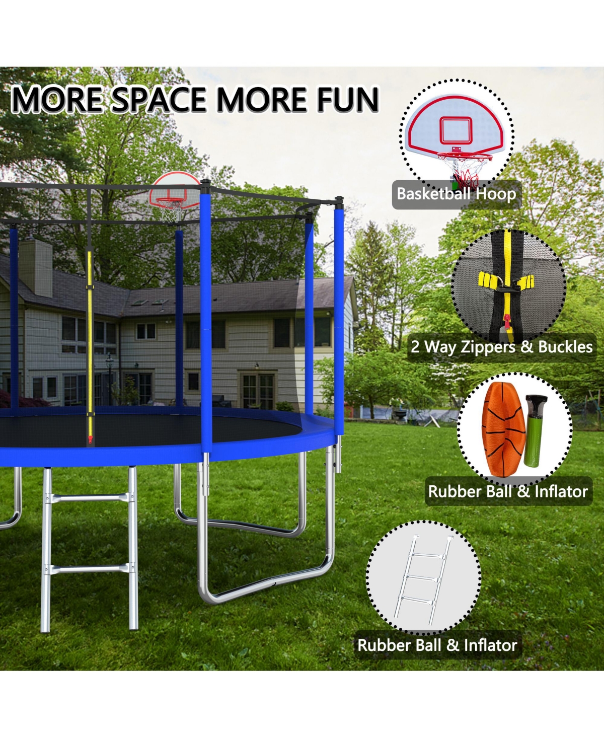 Slickblue 12FT Trampoline Green for Kids & Adults with Basketball Hoop and Ball ,Recreational Trampolines with Safety Enclosure for Back Yard Outdoor