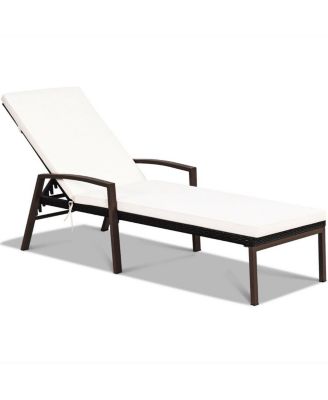 SUGIFT 2 Pieces Patio Rattan Reclining Chaise Lounge Chair with Cushion and Armrest