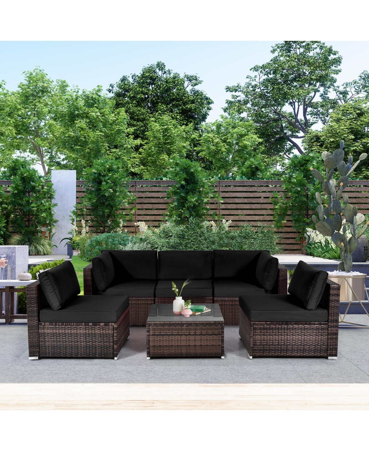 Vebreda Sugift 6 Pieces Patio Rattan Furniture Set with Cushions