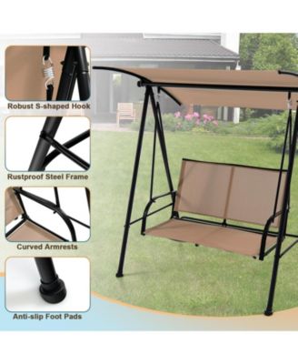 2-Seat Outdoor Canopy Swing with Comfortable Fabric Seat and Heavy-duty Metal Frame